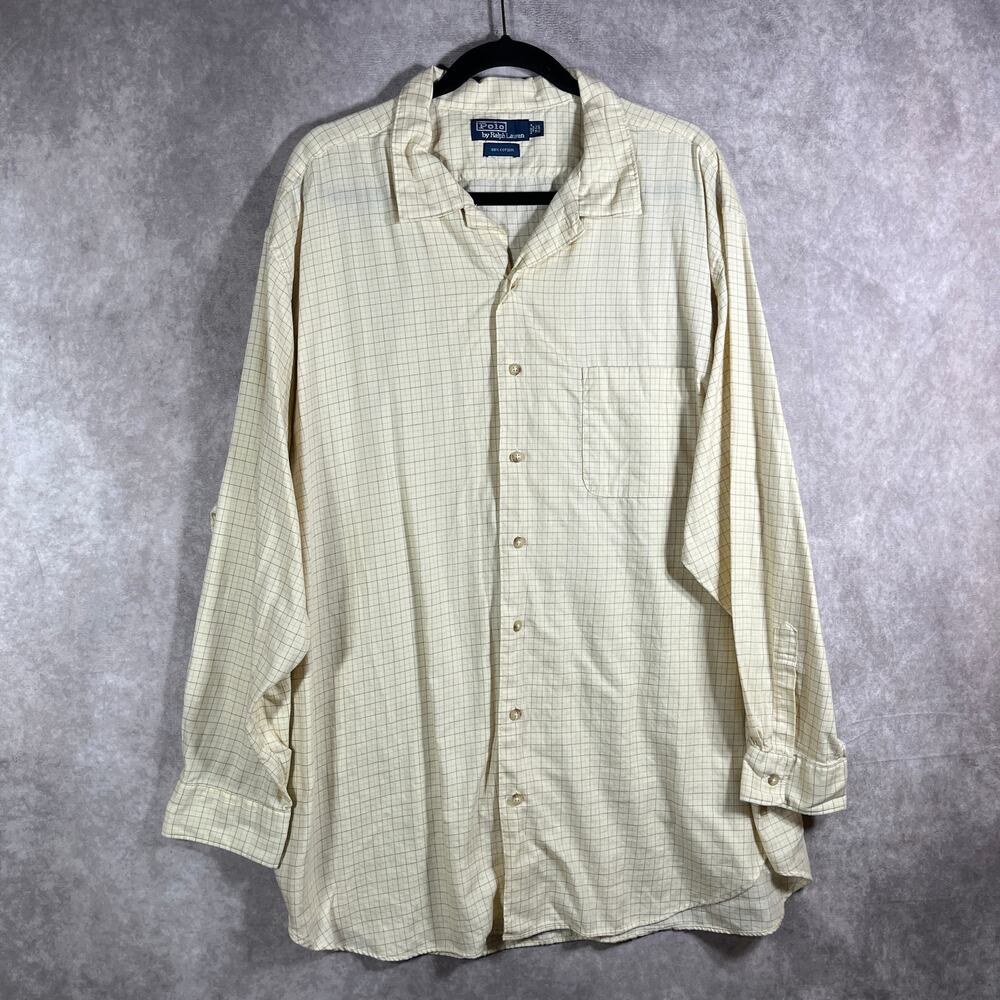 Polo Ralph Lauren Shirt Men 2X Big Yellow Checkered Button Up Long Sleeve Preppy